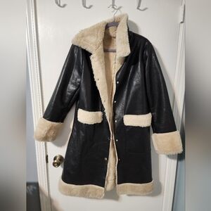 Women's Black and Cream Shearling Coat